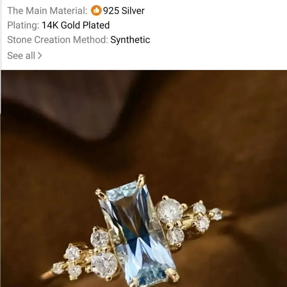 Rectangular size 8 ring ocean blue - Picture 2 of 10